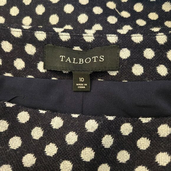 Talbots Womens Size 10 Skirt Wool Blend Polka Dot Navy Blue and White - Picture 2 of 6